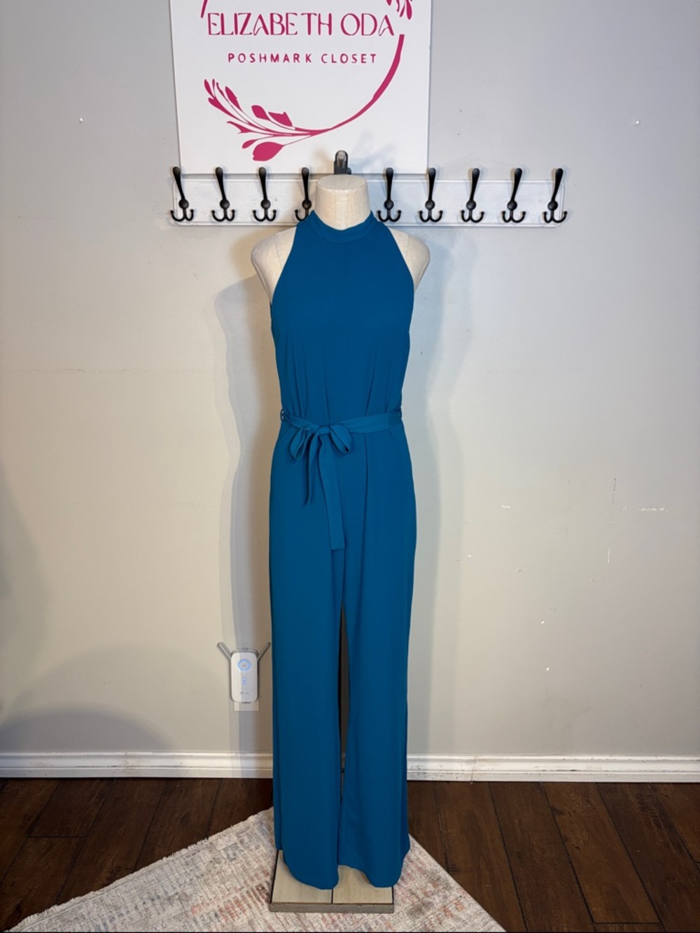 Zara Teal Halter-Neck Jumpsuit with Waist Tie Size Medium